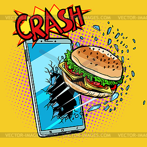 Online food delivery concept, Burger and smartphone - vector clipart