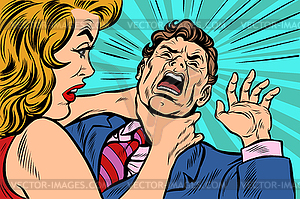 Woman strangling man - vector clip art