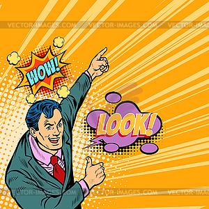 Wow look businessman pop art - vector image