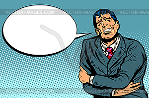 Businessman has stomach ache - vector clip art