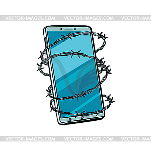 Barbed wire and telephone - vector image