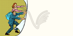 Копия пространство фон с мужчиной и женщиной разворачивается - векторное изображение клипарта