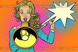 Woman with megaphone, protest or advertisement - vector clipart