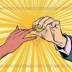 Bride and groom wedding ring. Caucasian and - vector clipart