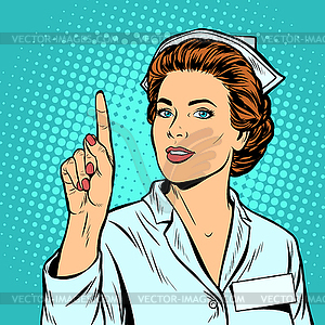 Woman nurse attention gesture - vector image