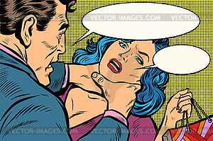 Husband scolds his wife, dangerous behavior - vector clipart