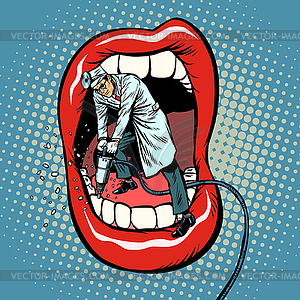 Dentist jackhammer drilling teeth - vector clipart