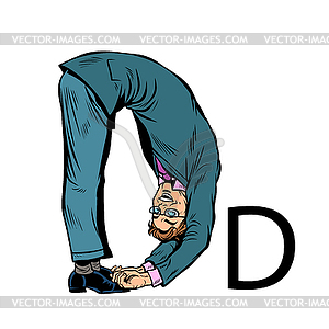 Letter D dee. Business people silhouette alphabet - vector clipart