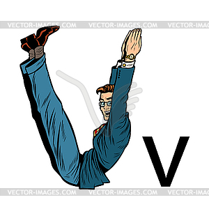 Letter V vee. Business people silhouette alphabet - vector image