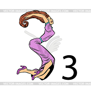 Number three 3. Business people silhouette alphabet - royalty-free vector clipart