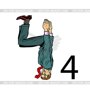 Number four 4. Business people silhouette alphabet - vector clipart