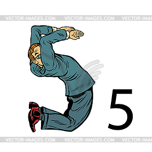 Number five 5. Business people silhouette alphabet - vector image
