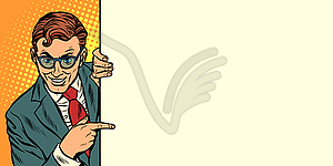 Man points copy space background horizontal - royalty-free vector clipart