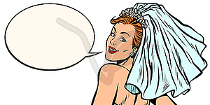 Wedding concept, bride turned around, looking over - vector clipart