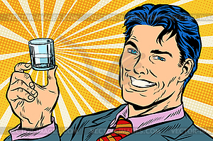 Happy man and vodka shot - vector clipart