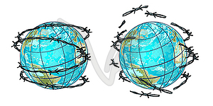 Set planet earth in barbed wire and without - vector image