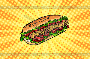 Hot dog with salad and tomatoes - vector clip art