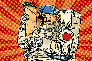 Mustachioed astronaut with Shawarma kebab Doner - vector clipart