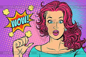 Wow woman points to herself - vector clipart