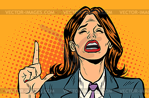 Crying woman pointing up - vector clipart