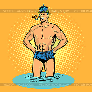 Swimmer in swimming trunks and mask for scuba diving - vector EPS clipart