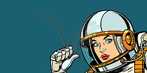 Astronaut woman fist hand pointing at herself - stock vector clipart