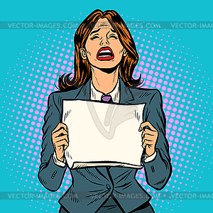 Woman crying blank Board - vector image