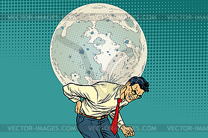 Man carries big moon - vector image