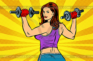 Woman with dumbbells back - vector clip art