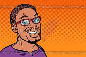African man smiling. Hipster with glasses - vector image