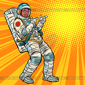 Astronaut young man points. African American people - vector image