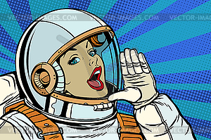 Woman astronaut calling for help - vector clipart / vector image