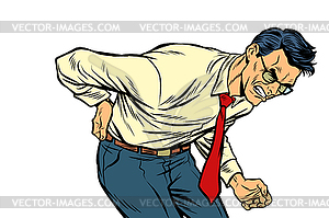 Backache low back pain. man health and medicine - vector image