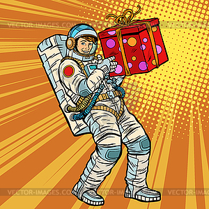 Astronaut birthday with gift - vector clipart / vector image