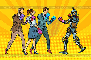 People box with robot. Humanity and new technologies - vector clipart