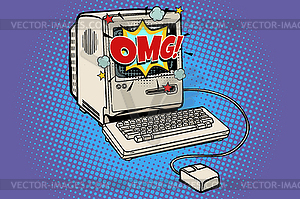 OMG vintage retro computer - color vector clipart