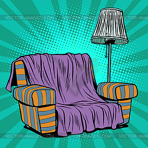 Armchair sofa with floor lamp - color vector clipart