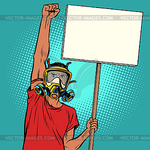 African man protest against polluted air, ecology - vector image