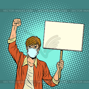 Man in medical mask protests - vector image