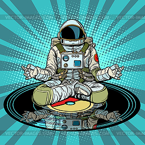 Music for meditation and yoga. Astronaut meditates - vector image