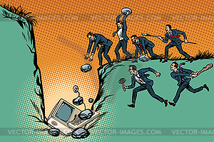 Savages businessmen kill computer. Internet - vector clip art