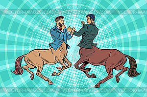 Pop art Two centaur businessmen fighting - vector image