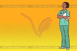 Pop art African nurse. Medicine and health - royalty-free vector image