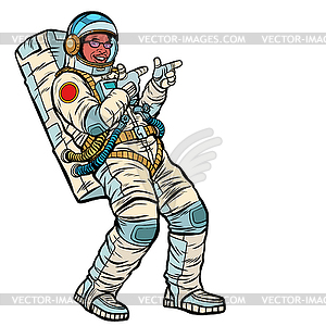 Astronaut young man points. isolate. Afric - stock vector clipart