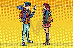 Young man and girl teens date - vector image