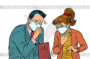 Man and woman in masks, dirty air, illness infection - vector clipart