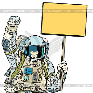 Astronaut with gag protesting. Isolate - vector image