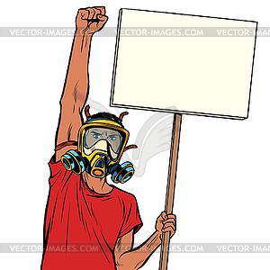 African man protest against polluted air, isolate - vector clipart