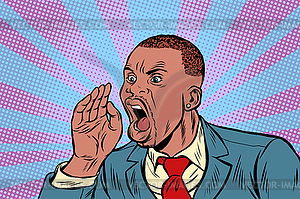 African Businessman shouts calling - vector EPS clipart