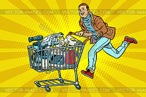 Man on sale of home appliances - royalty-free vector image